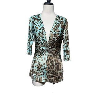 Cartise 3/4 Sleeve Sexy Animal Print Blouse Size Small Petite